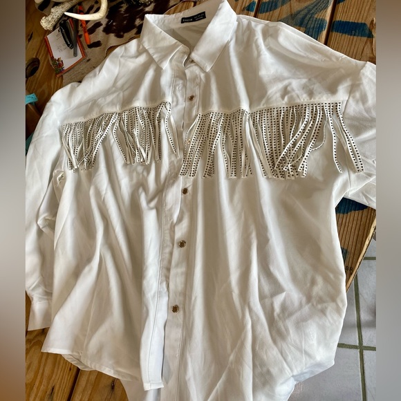White Fringe Button Up Shirt - Picture 1 of 1